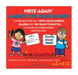 Write Again dry erase board label with SKU and lot numbers